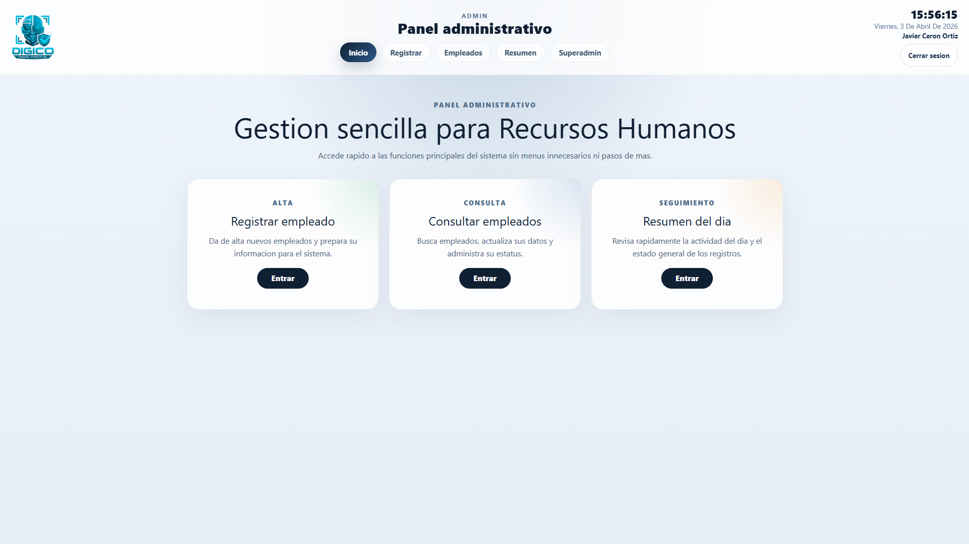 Vista 2 del software de control de asistencia facial